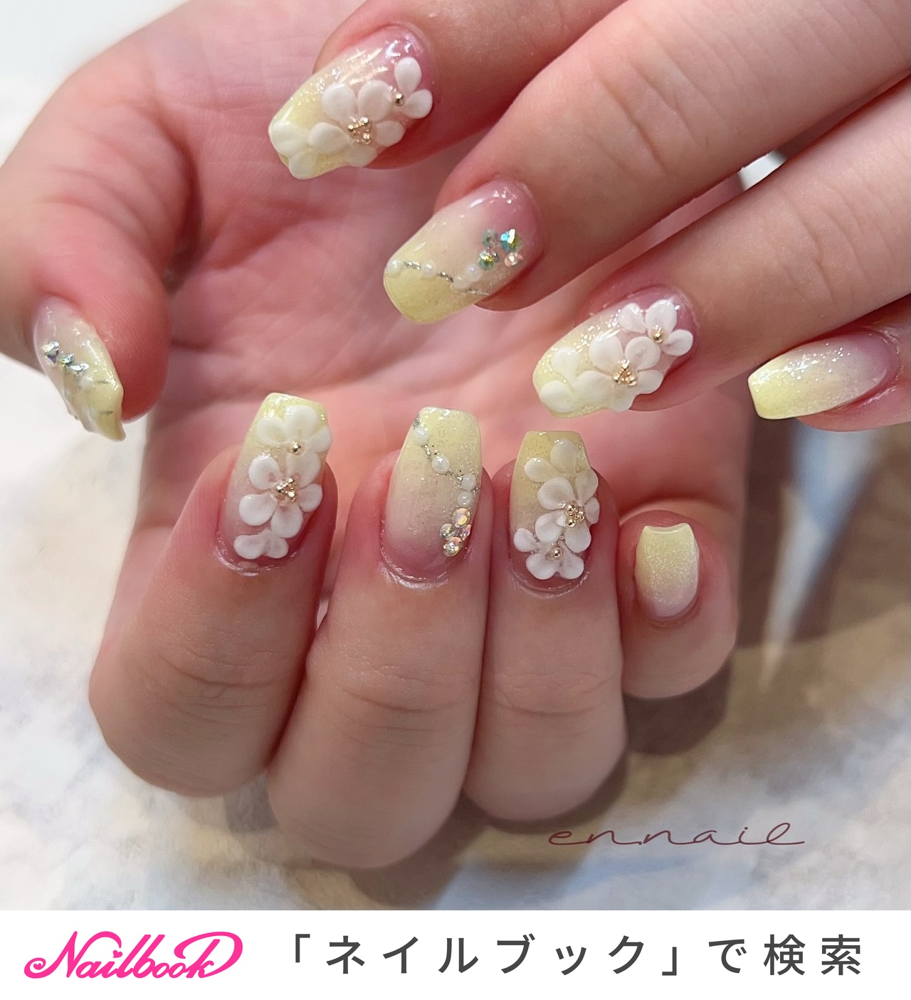 ピンク、白、グラデーションネイルチップ、バレリーナ ネイルチップ/ピンク/グラデーション/花/ショートバレリーナ うれし