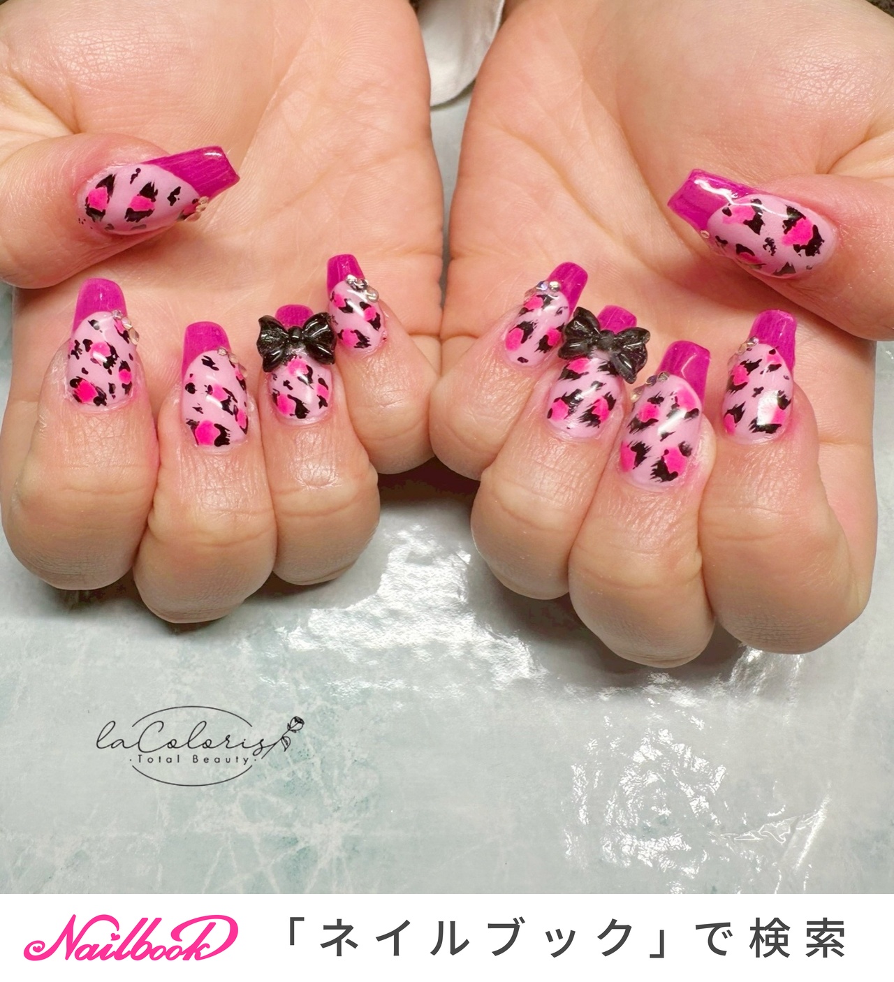 オーダー】ネイルチップ#019 ピンクヒョウ柄 フレンチネイル