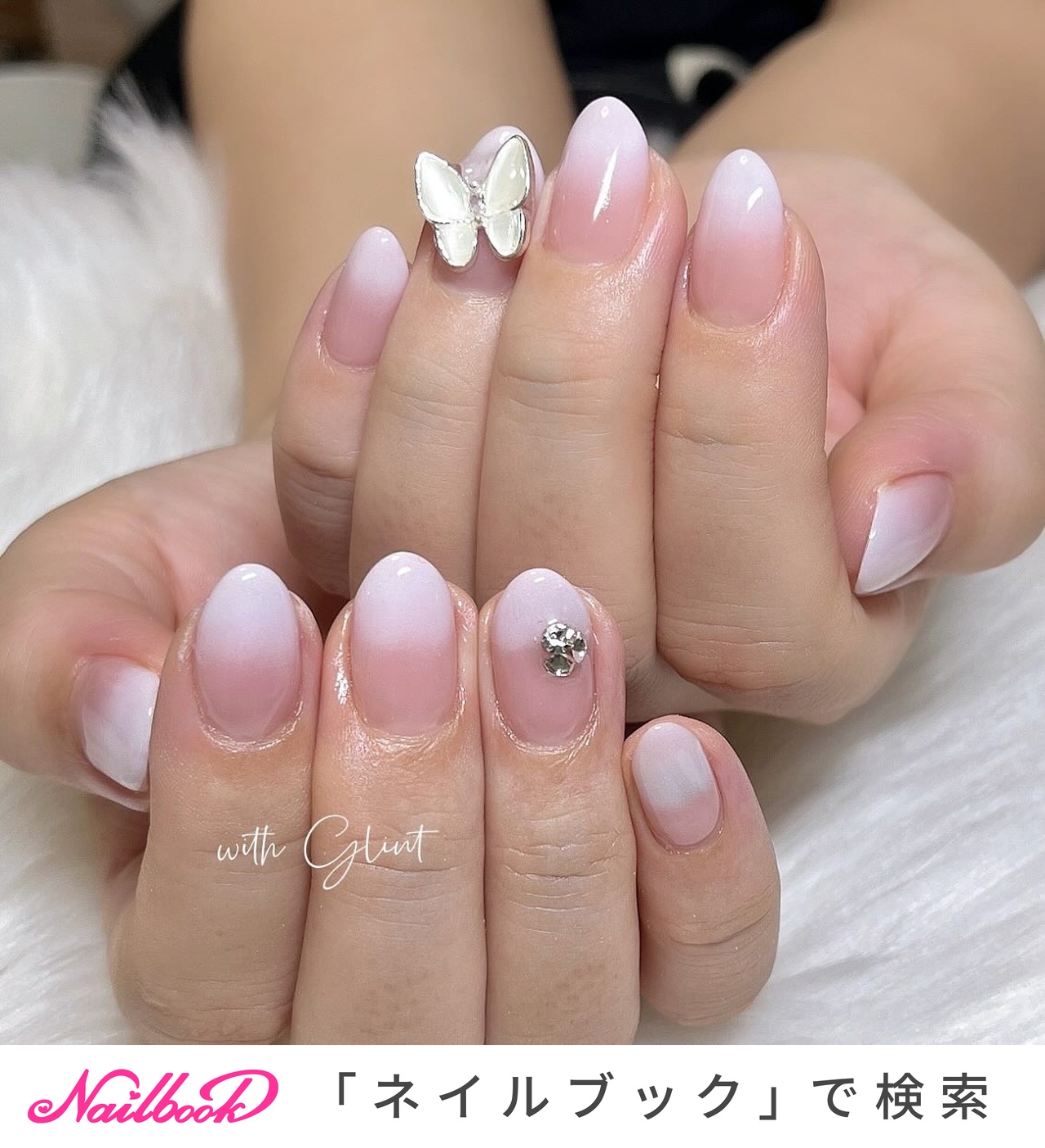 【オーダー】ネイルチップ　ワンホン韓国　キラキララメグラベイビーブーマーリボン 完成品】大人可愛い♡ベイビーブーマー♡ワンホンネイル♡リボン