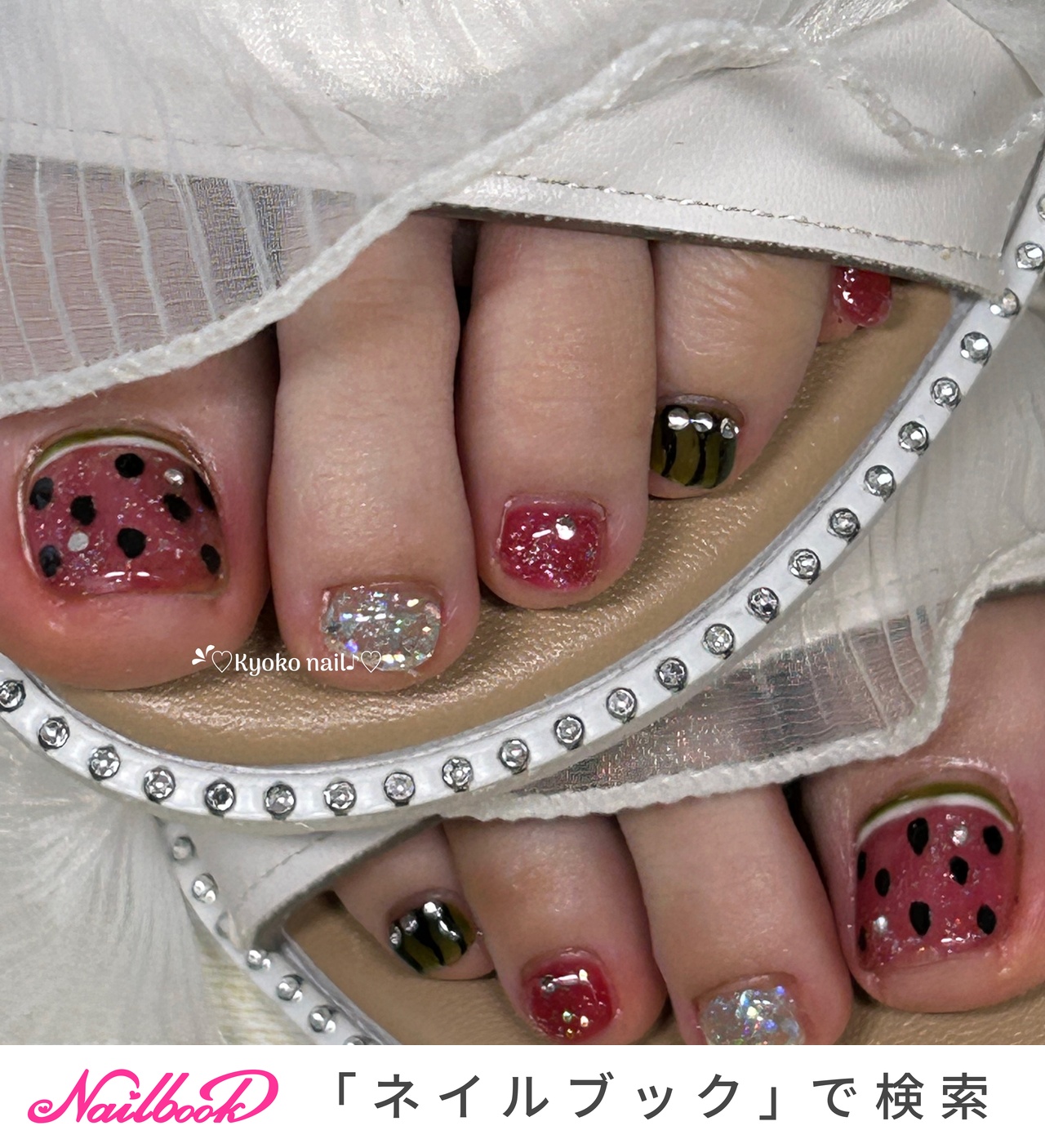 夏/フット/ラメ/ワンカラー/レッド - Kyoko nailのネイルデザイン[No