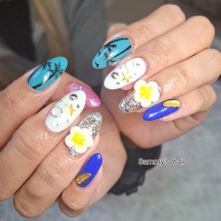 ネイルチップ プルメリア ギャルネイル 派手ネイル ネイルチップオーダー ネイルチップ ギャルネイル ロング 夏ネイル 派手ネイル