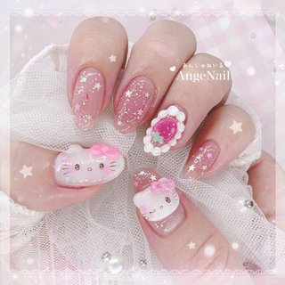 チェック/ハート/痛ネイル/キャラクター/ピンク - AngeNailの