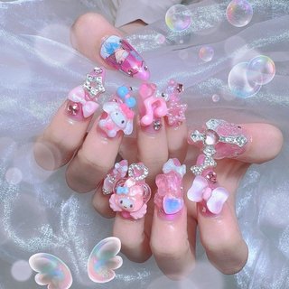 夏/ラメ/キラキラ/ワンホン/スクエア - かおるのネイルデザイン