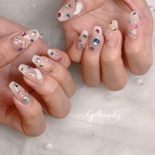 ネイルチップ 宝石ネイル ビジューネイル 夏ネイル 宝石箱ネイル