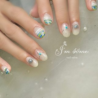 夏/フット/ホログラム/キラキラ/ミディアム - hitomiのネイル