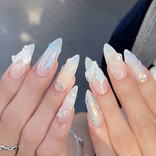 ネイルチップ ワンホン クリアストーン グラデーション オーロラ