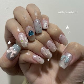 ネイルチップ オーダー 韓国 マグネット 蝶々 白 ホワイト ブルー 3d