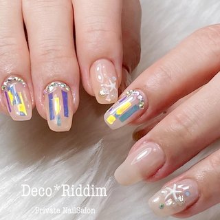 ビジュー/オーロラ/ピンク - Kaori Shimuraのネイルデザイン[No