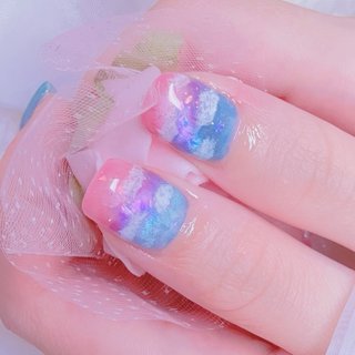 ☑︎オーロラの青空をかける ネイルチップ 韓国 オーダー ニュアンス