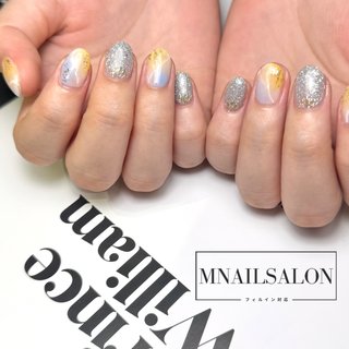 イエロー(黄)/ガラスフレンチのネイルデザイン｜ネイルブック