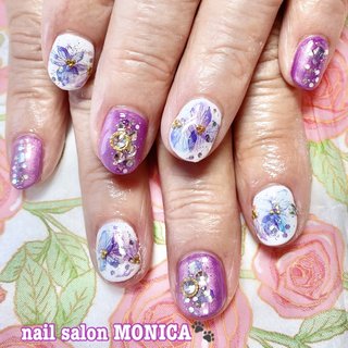 オーダーネイルチップNo.44 淡色紫 たらし込み 紫陽花 おすすめ順