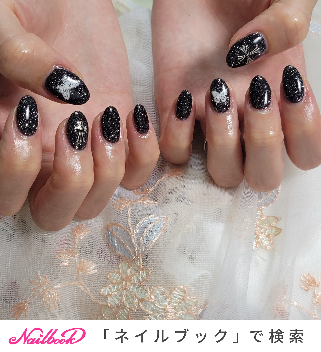 ネイル ブラックラメ☆ なぎさ #スカルプチュア #スクエアネイル #黒ネイル #ブラック