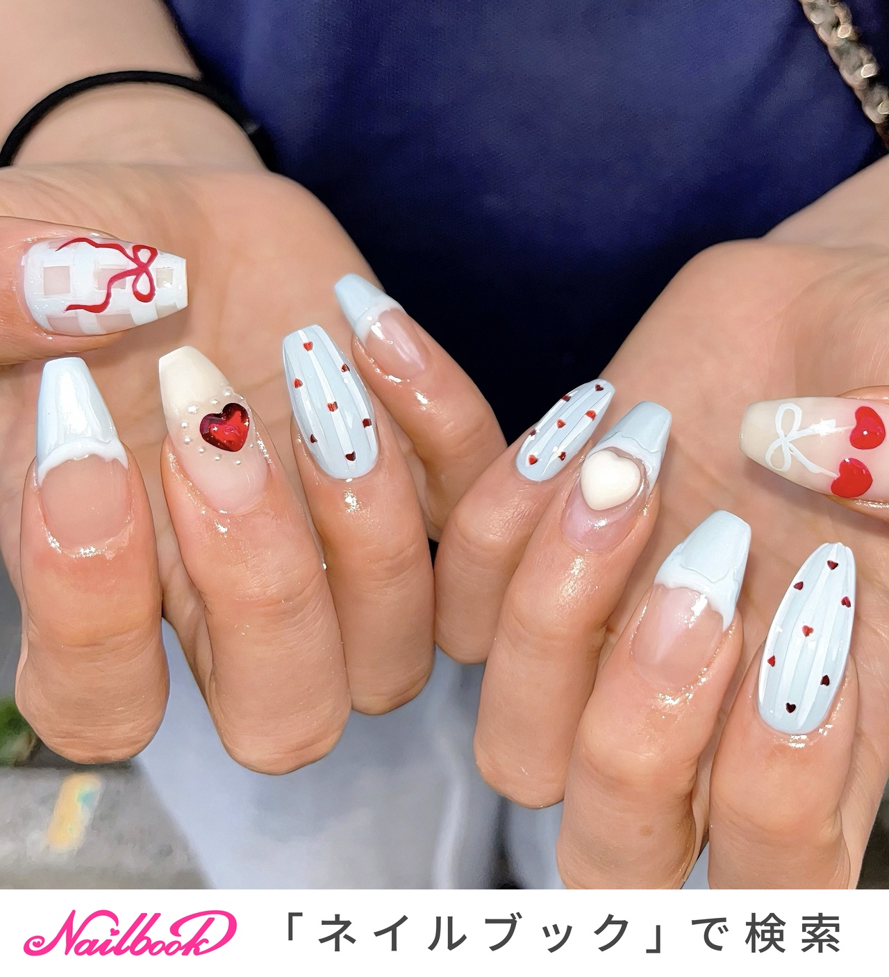 05))ホワイト ネイルチップ フレンチガーリー バタフライ ストーン埋めつくし No.114】ドットリボン囲みフレンチ ガーリー ワンホン ネイル