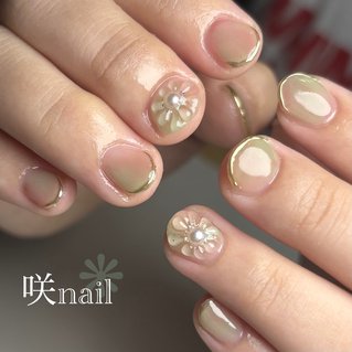 ニュアンスネイル　花　大輪　振袖　成人式　結婚式　ゴールド 30c978eb17bda862df2fe1a27302f7