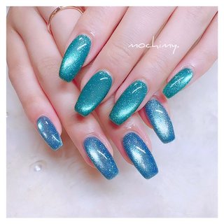 ネイルチップ オーダー クリアフレンチ マグネット フラッシュ ブルー ぷっくり 人気順｜ブルー(青)/#マグネットフラッシュのネイルデザイン｜ネイル