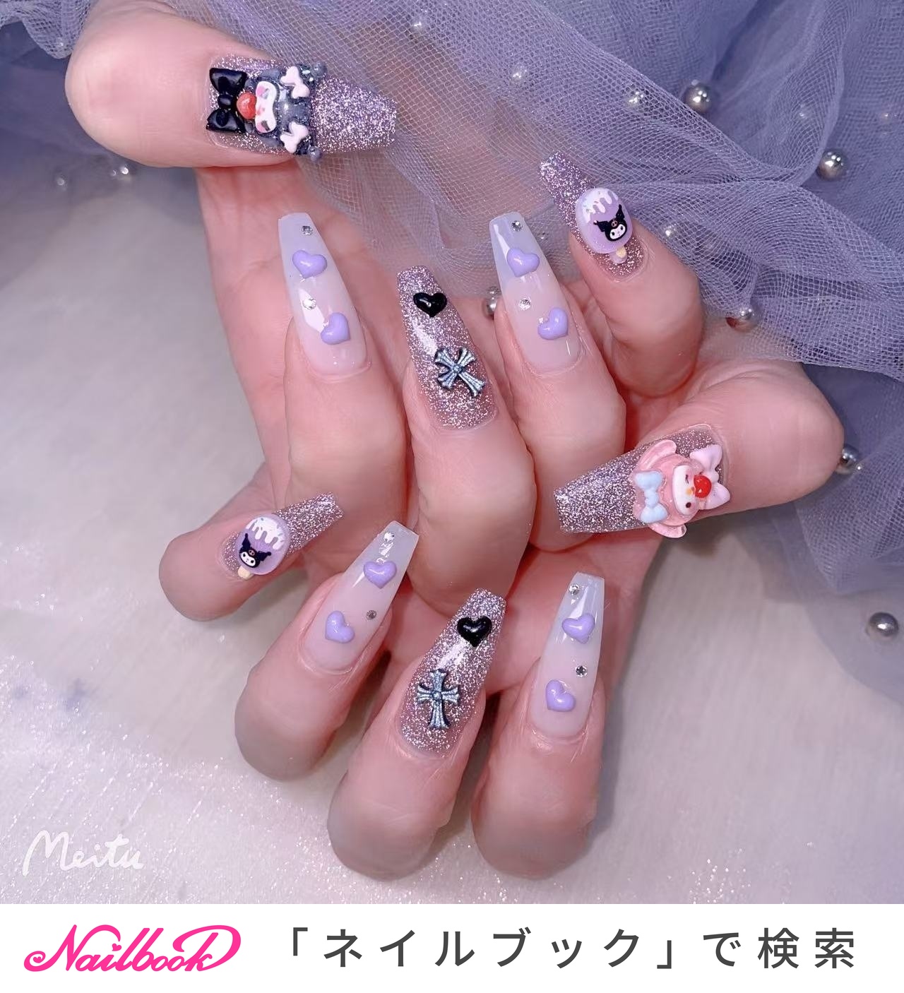 ルナ☆プロフ必読☆ パープル 蝶々キルティングネイルチップ hjjs様専用 ピンク 蝶々オーロラストーン埋め尽くしネイルチップ