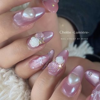 ネイルチップ ワンホン 薔薇 リボン ちゅるん ネイルチップ ワンホン 薔薇 リボン ちゅるん