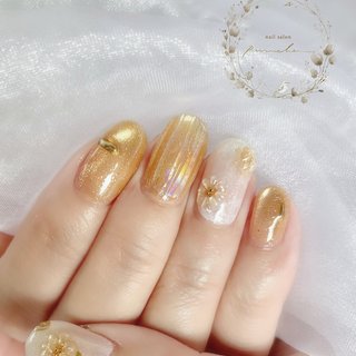 ネイルチップ ぷっくりフラワー マグネット ラメ ゴールド No 055】ネイルチップ ぷっくりフラワー マグネットネイル