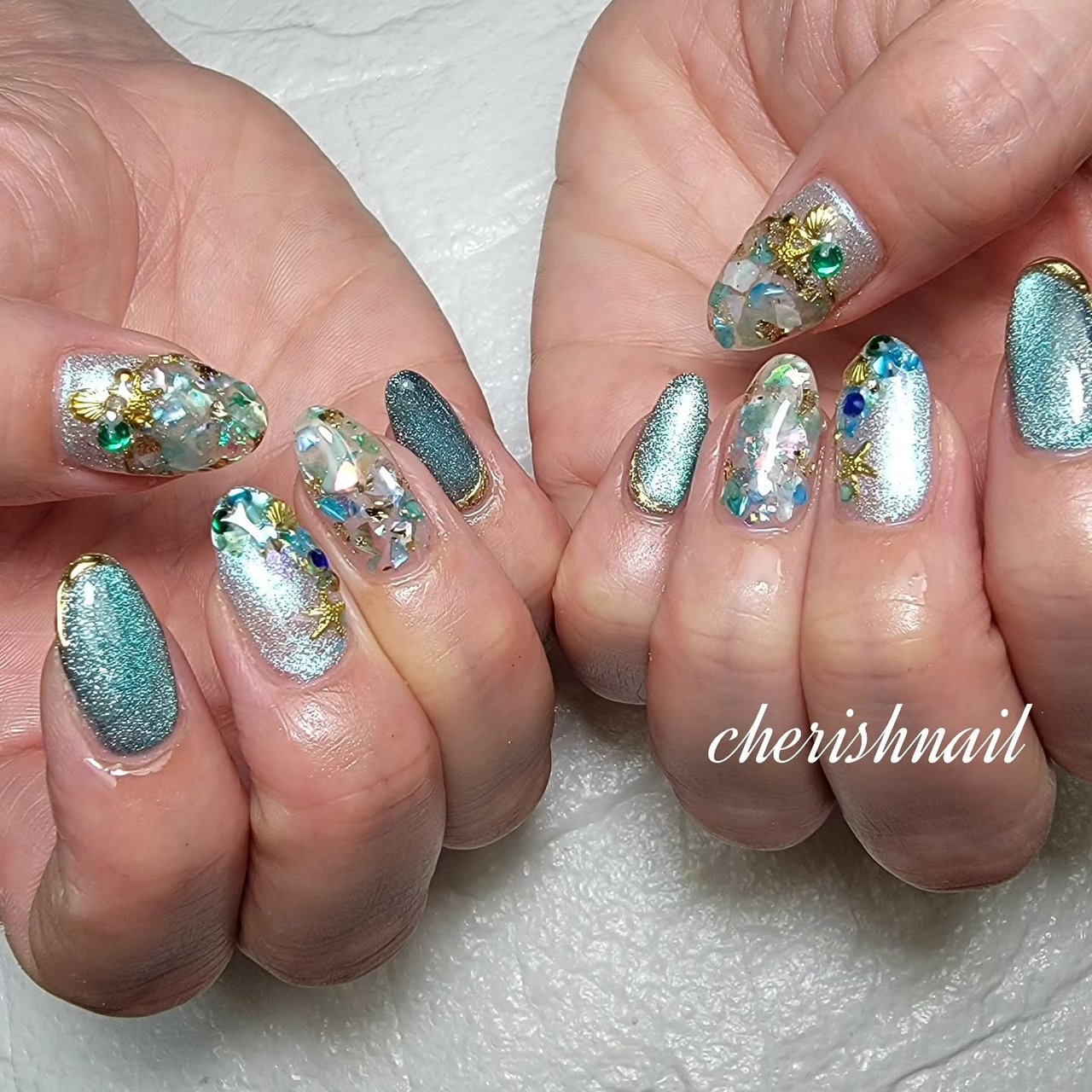 夏/海/シェル/ニュアンス/マグネット - cherish nailのネイルデザイン