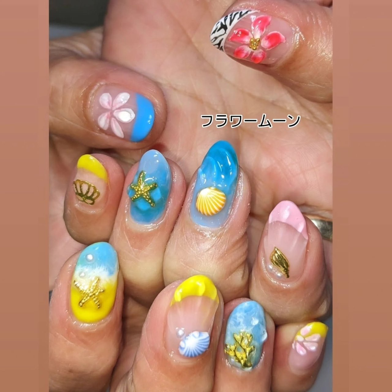 夏/海/ハンド/フレンチ/シェル - flowermoon_eimiのネイルデザイン[No 