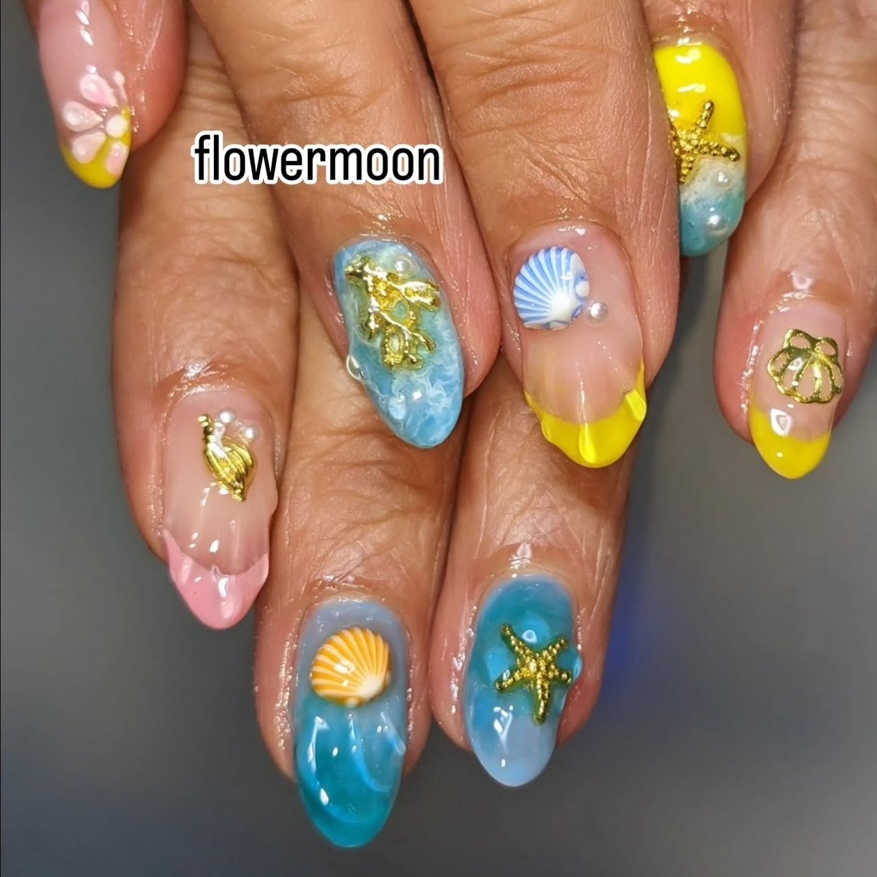 夏/海/ハンド/フレンチ/シェル - flowermoon_eimiのネイルデザイン[No 