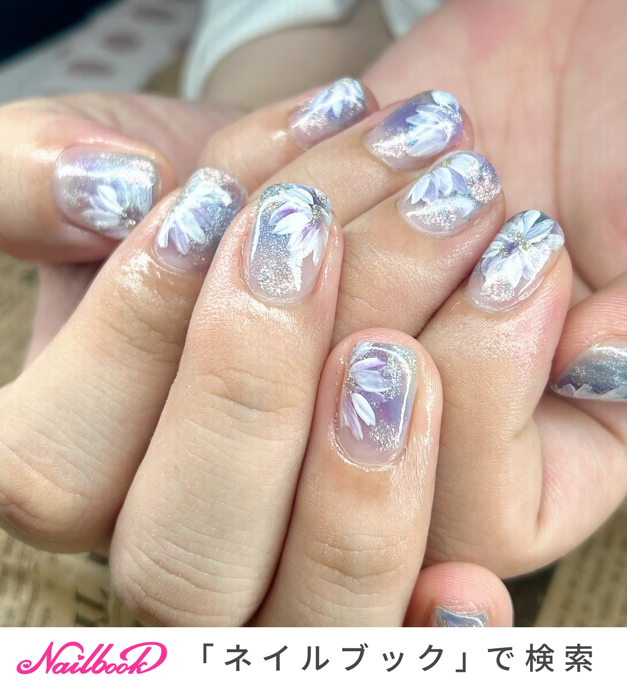 オーダー専】 浴衣 花柄 ネイルチップ 水色 淡色 青 ブルー 蝶々 和 夏