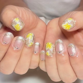 イエロー(黄)/ガラスフレンチのネイルデザイン｜ネイルブック