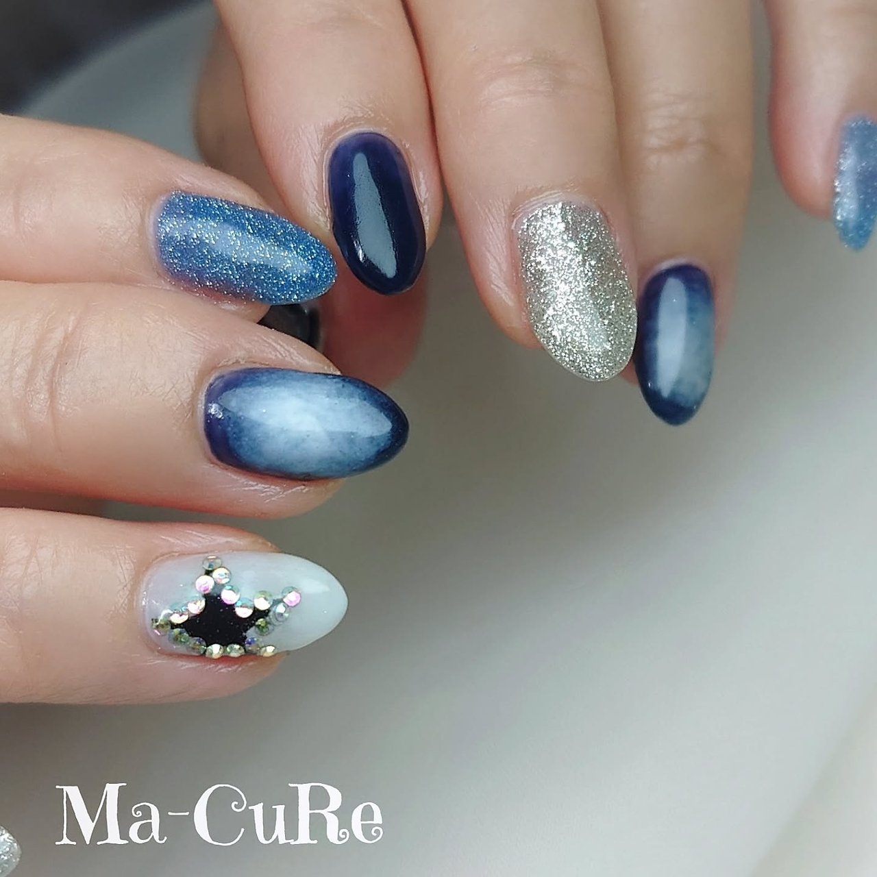 mmちゃん 青色グラデーションデザイン ICE FEATHER グラデーション オーバーフィット 半袖