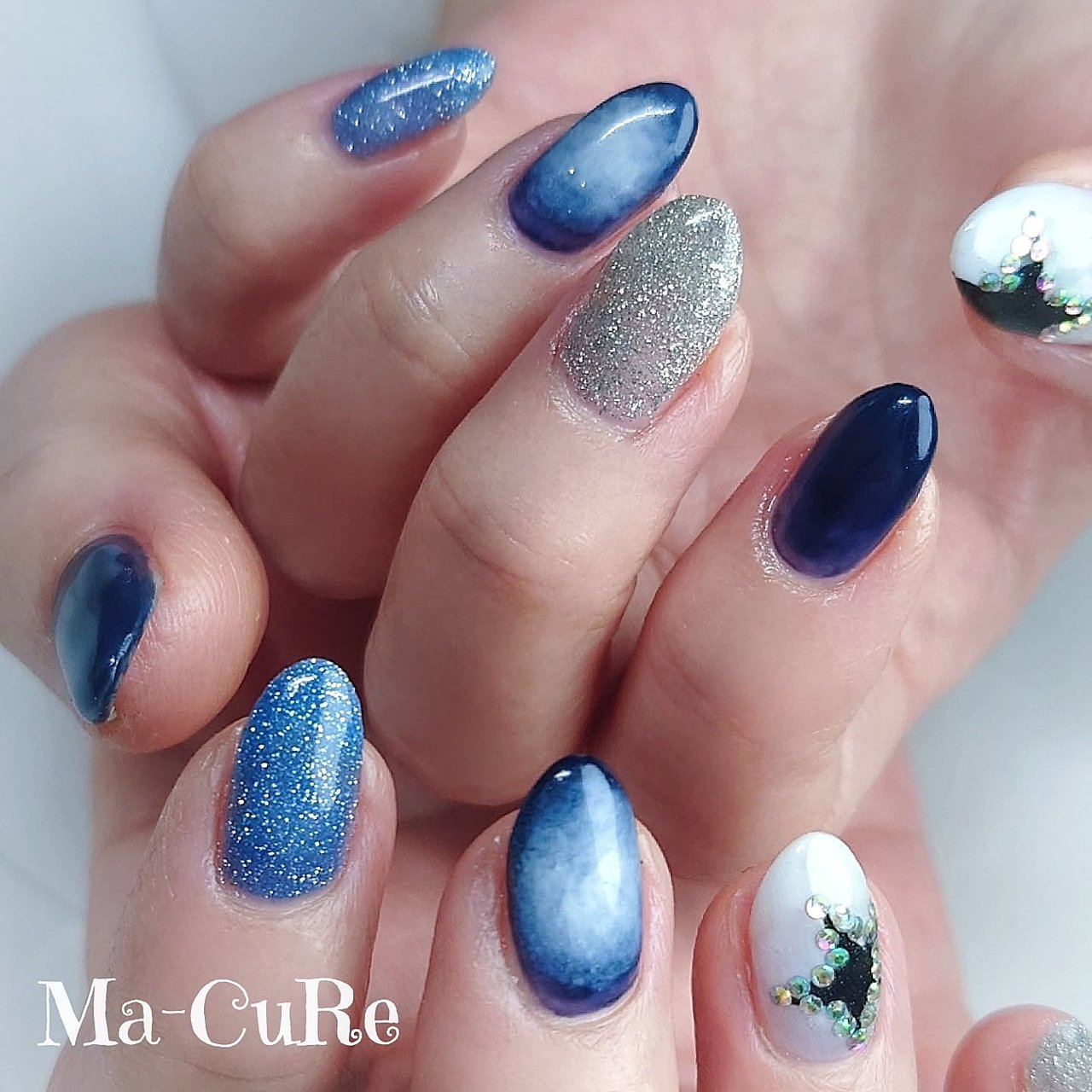 mmちゃん 青色グラデーションデザイン 夏/秋/ハンド/グラデーション/星 - 𝑴𝒂-𝑪𝒖𝑹𝒆（ﾏｰｷｭｱ）の