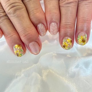 イエロー(黄)/ガラスフレンチのネイルデザイン｜ネイルブック