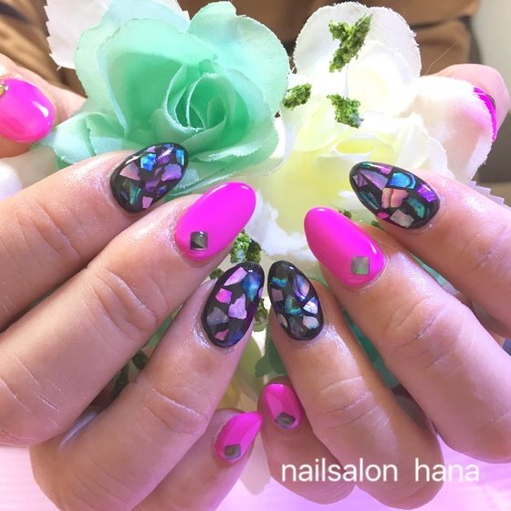 オールシーズン ハンド ワンカラー シェル ステンドグラス Nailsalonhanaのネイルデザイン No ネイルブック