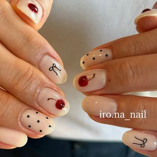 ネイル ネイルチップオーダー さくらんぼ ぷっくり チークネイル 春 夏 韓国 人気のチーク×ぷっくりさくらんぼネイル登場🍒✨ つやっとジューシーで