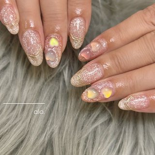 オレンジベージュマグネットネイル 07 クリアハート ハロウィン