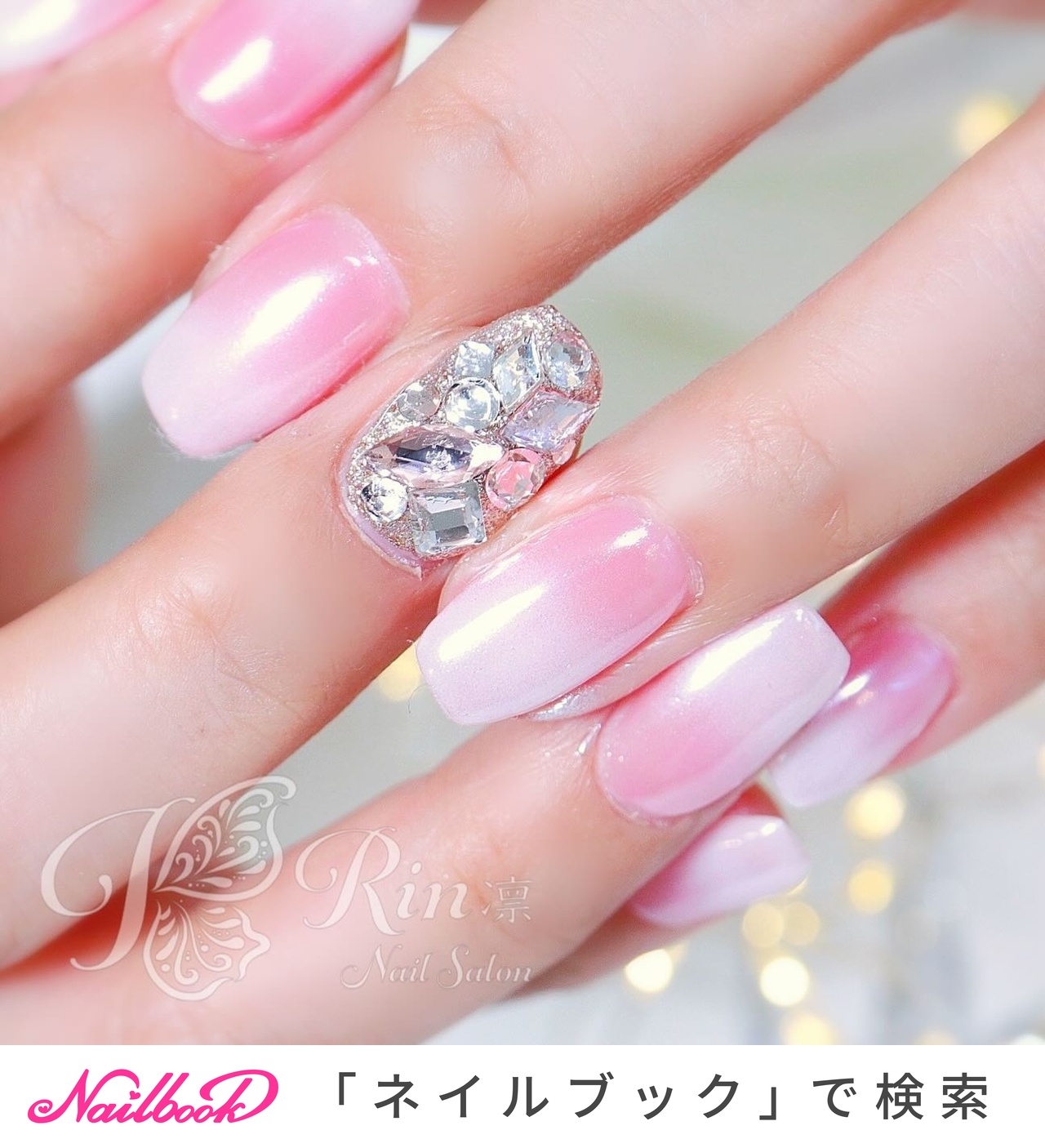 【オーダー】ネイルチップ　ワンホン韓国　キラキラ　ベイビーブーマー　リボンドット 完成品】大人可愛い♡ベイビーブーマー♡ワンホンネイル♡リボン