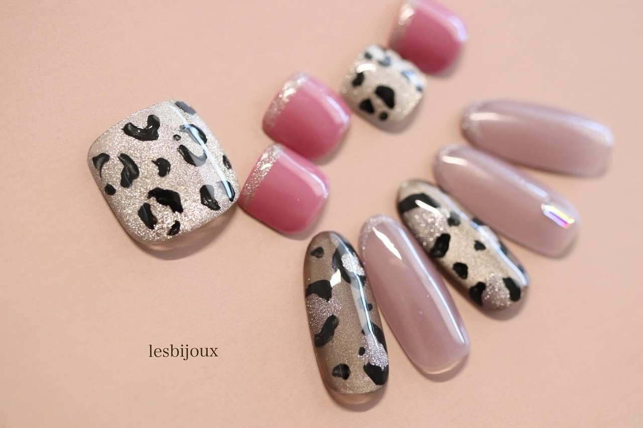 オーダーネイルチップNo.76 レオパード柄 大人可愛い マグネットベース