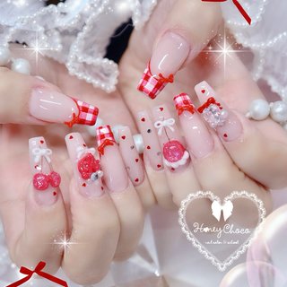 オーダー】ネイルチップ 韓国ワンホン キラキラちゅるんリボンベイビー