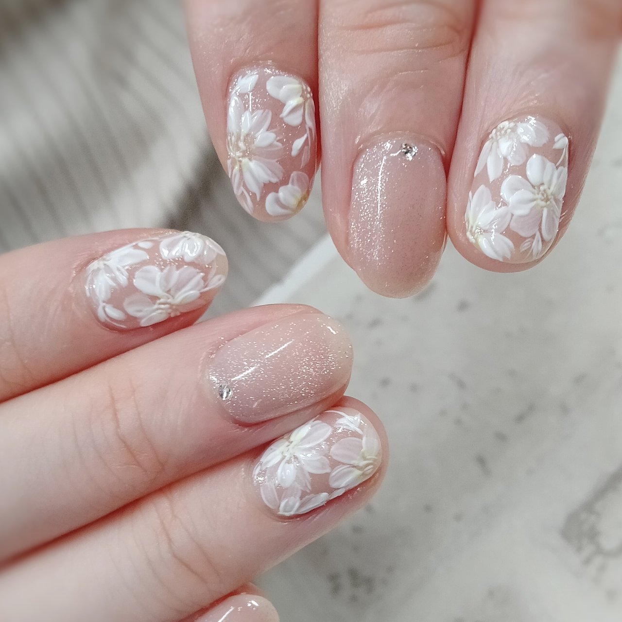 【オーダー】お花ネイル ONA18J】Ollioネイルアーモンド フラワーブーケ | Ollio(オーリオ)