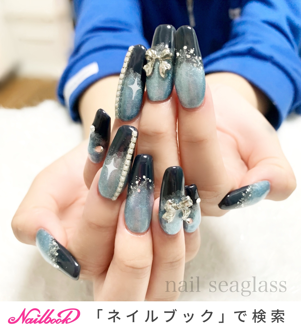 2025年】新着順｜ブルー(青)/#リボンパーツのネイルデザイン｜ネイルブック