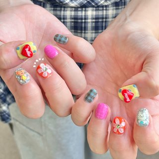 オレンジベージュマグネットネイル 07 クリアハート ハロウィン