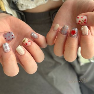 お急ぎ便A♡ ネイルチップ オレンジネイル チェック柄 シンプル 量産型 ハート 85938eb0e82848b66aa147fd365279