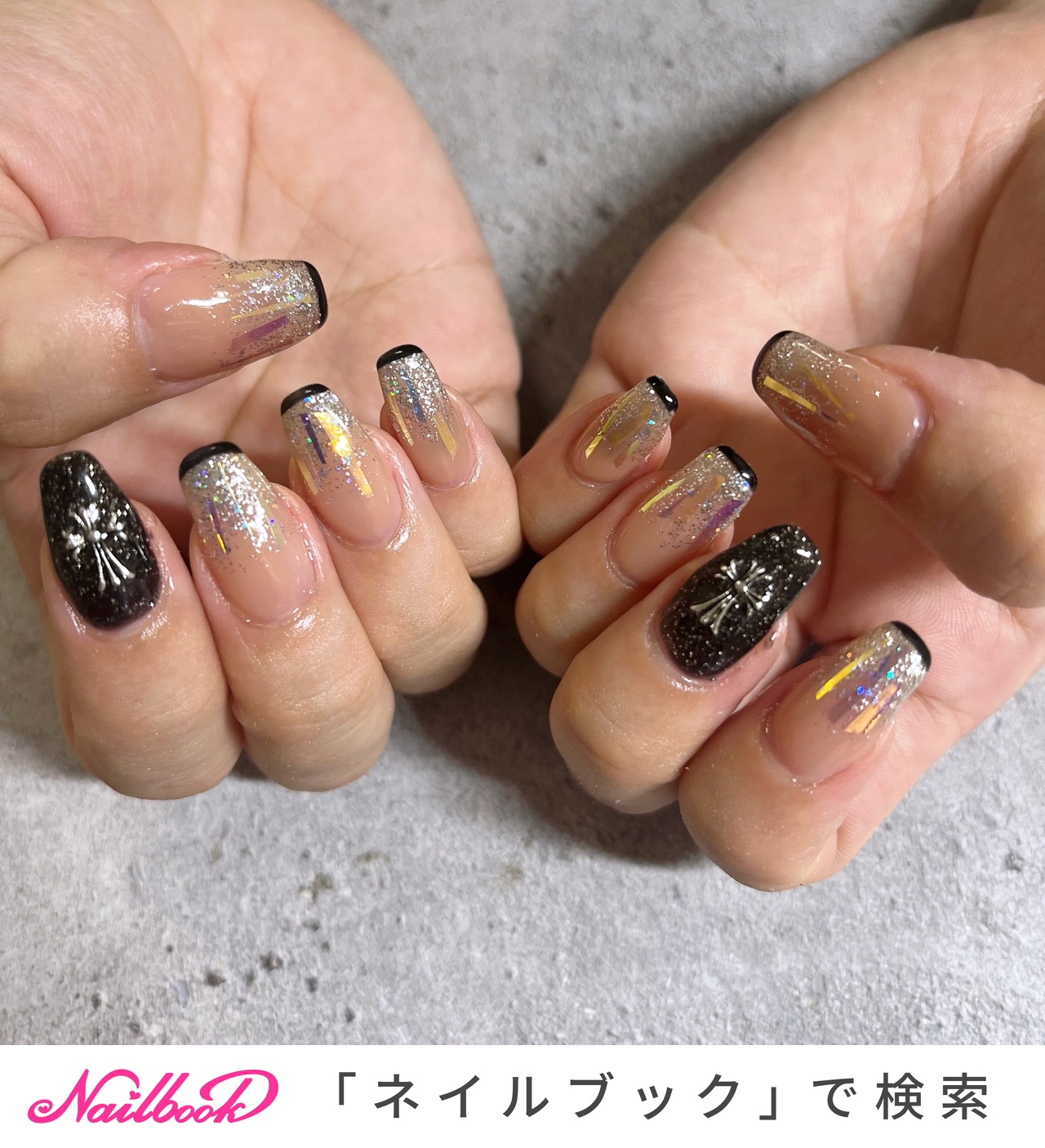 ネイル ネイルチップオーダー グラデーション ワンホン ちゅるん フレンチ 黒 ネイルチップ 量産型 黒フレンチネイル 韓国 ワンホンネイルの