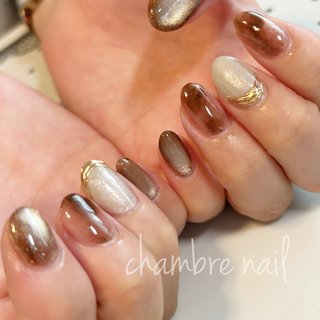 くすみグレージュべっ甲ニュアンスネイル ミラーフレンチ韓国