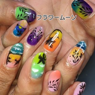 【オーダー】ネイルチップ　手書きフラワーリボンモノトーン　ワンホン韓国　お花 オーダー】ネイルチップ 手書きフラワーリボンモノトーン
