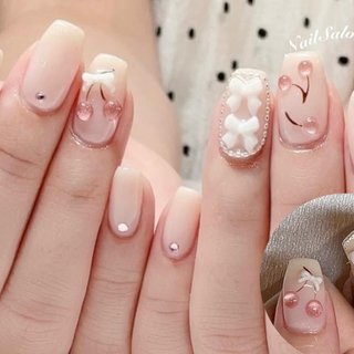 ネイル ネイルチップオーダー さくらんぼ ぷっくり チークネイル 春 夏