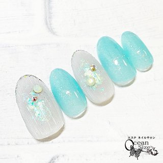 ターコイズ/グレーのネイルデザイン｜ネイルブック