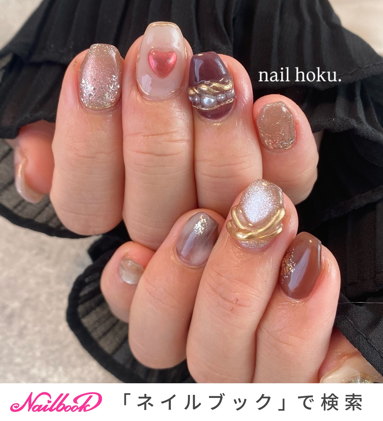 【着画あり】ハンドメイド　シンプルネイル　リングネイル　ハートネイル　大人キレイ 1280_lc