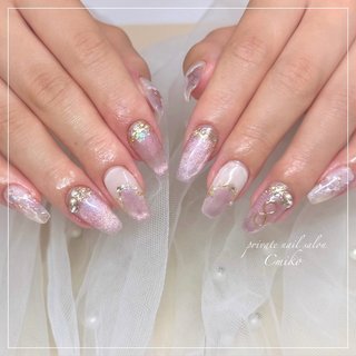 043【7点】【サイズ変更】【1点チップ変更】ピンクマグネット大理石ネイル 043【7点】【サイズ変更】【1点チップ変更】ピンクマグネット