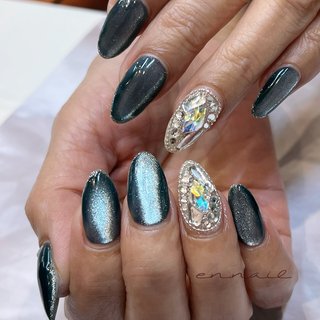 ブラック ミラー クロム ストーン埋めつくし ジェルネイルチップ