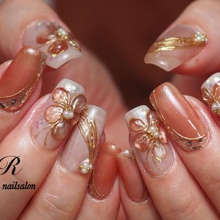 ネイルチップ ぷっくりフラワー マグネット ラメ ゴールド