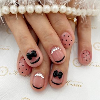 オーダー】ネイルチップ キラキラ 韓国ワンホン ぷっくりリボン 推し